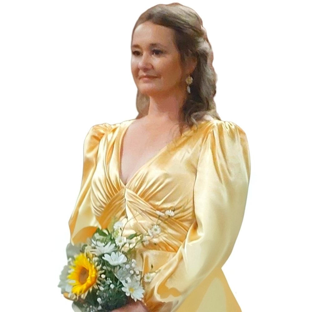 JJ's House Gold Satin Maxi Gown Long Sleeve Formal Dress LP - Picture 12 of 13